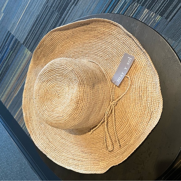 NWT Mar y Sol Grace Raffia Crocheted Sun Hat Sand Brown Tan - Picture 6 of 8
